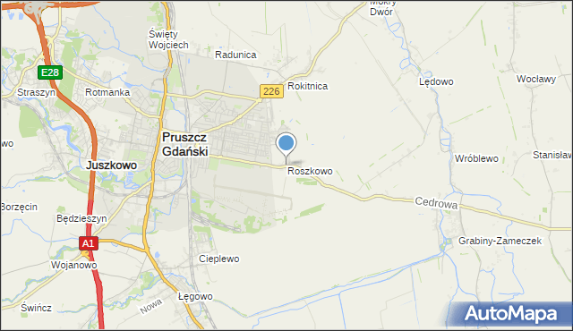 mapa Roszkowo, Roszkowo gmina Pruszcz Gdański na mapie Targeo